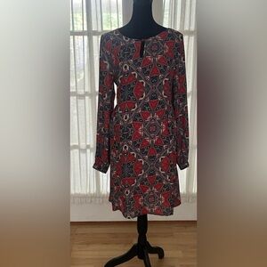 Paper Crown Red and Black Geometric Long Sleeve Dress